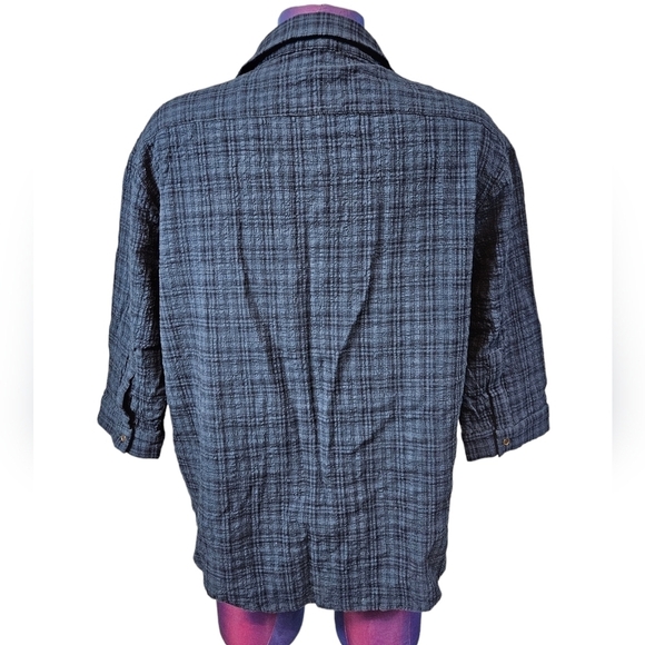 Mod Ref Blue & Black Plaid Crinkle 3/4 Sleeve‎ Collared Shirt Size Medium Q29 - Picture 5 of 8